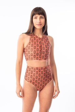 Picture of Melbourne - Reversible Bikini Top with Zipper Terracotta Print